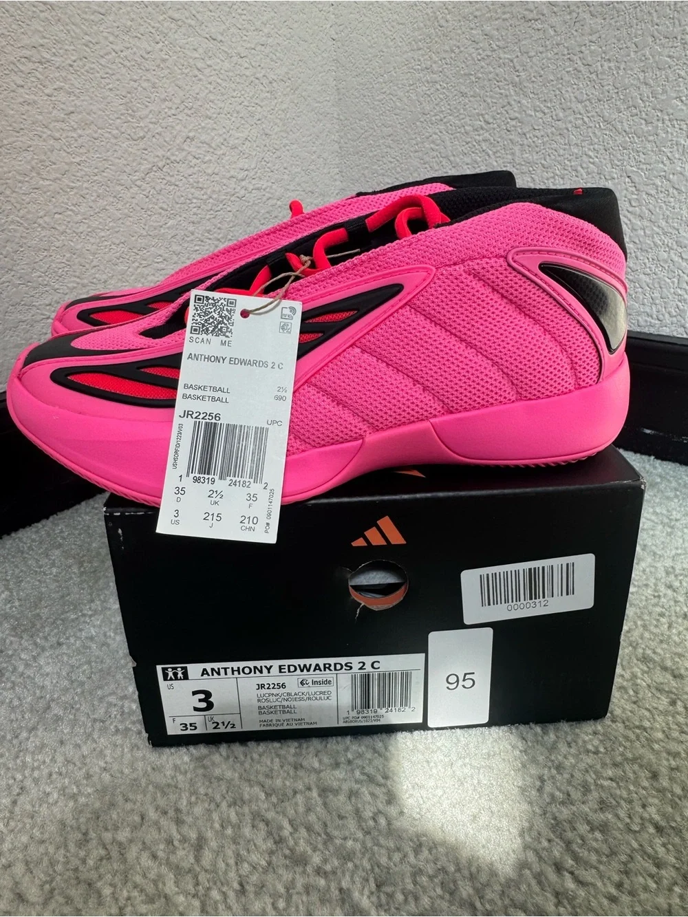 Adidas Anthony Edwards 2 C Kids' Basketball Shoes - Pink / Red 3Y